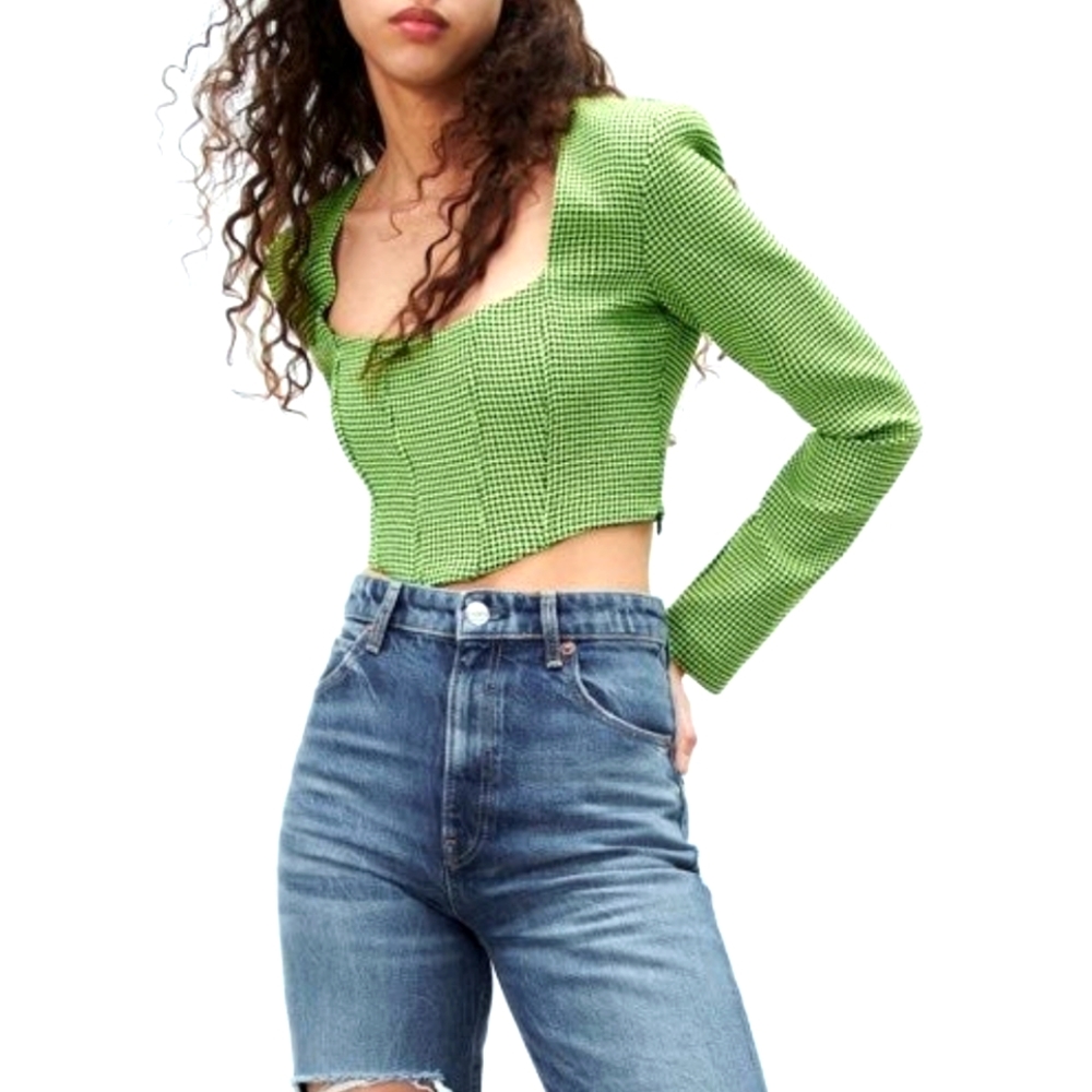 NWTs zara houndstooth crop corset top - Picture 3 of 6